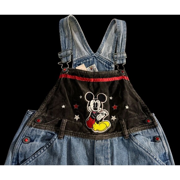 Vintage 90s Disney Mickey Mouse Girls Denim Overalls Size 12 Jumpsuit - Picture 9 of 13